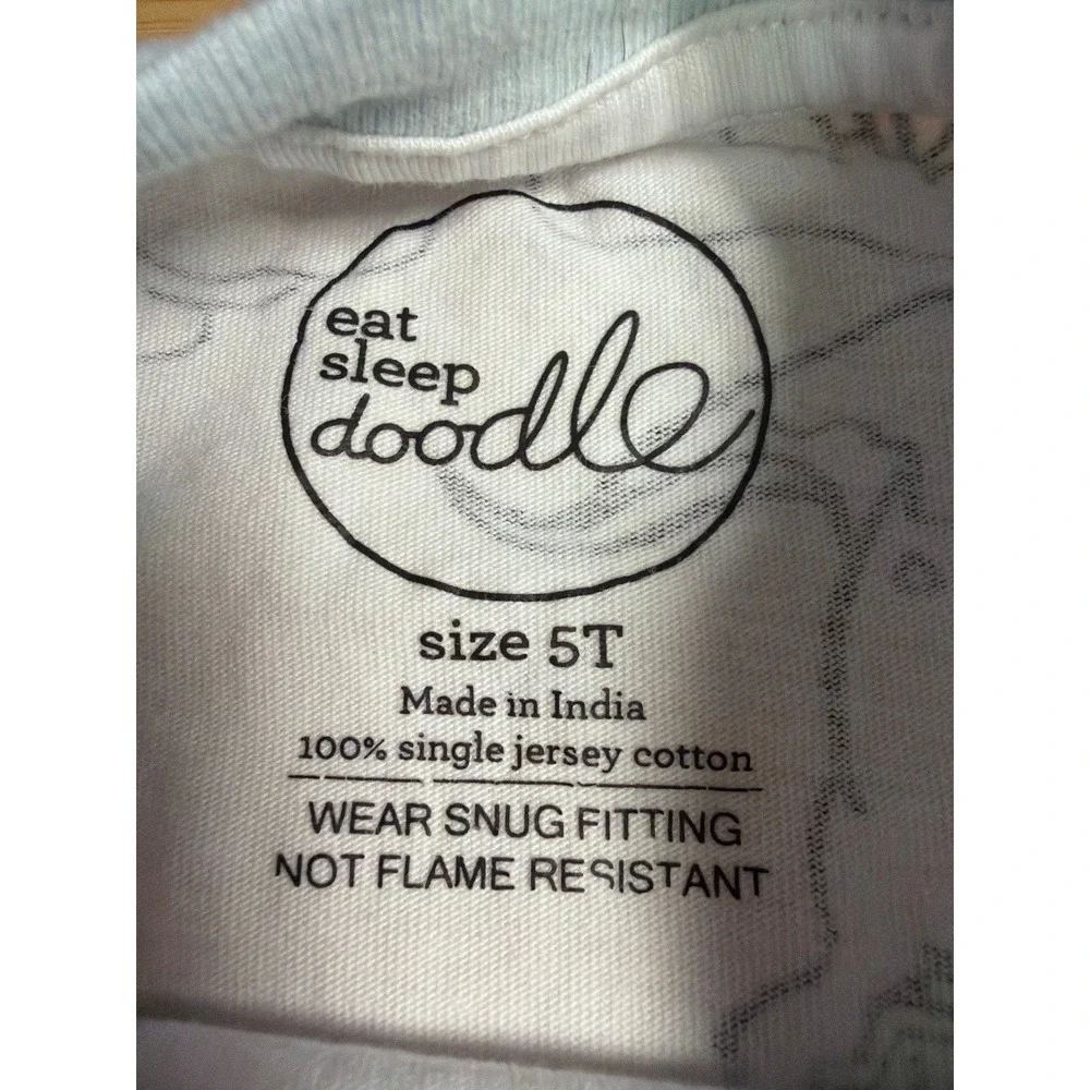 Eat Sleep Doodle Dinosaur Pajama Top Kids Size‎ 5T Black White Cotton